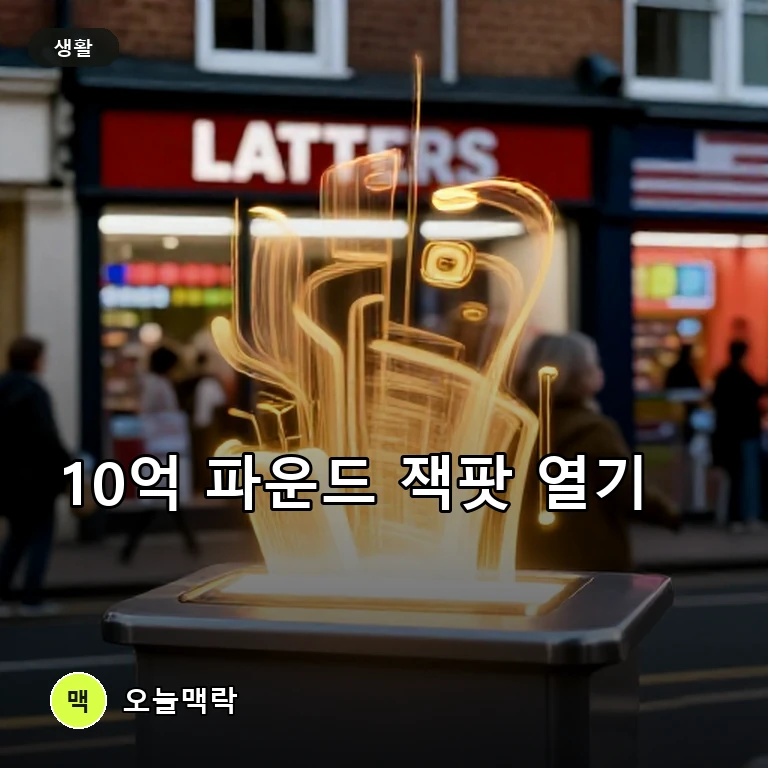 파워볼 10억 파운드 잭팟에 영국 복권점 구매 행렬 주제를 표현한 편집 이미지