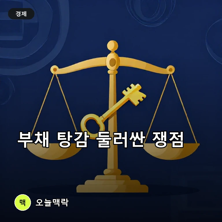소송 기각과 정책 논쟁으로 주목받는 부채 탕감의 명암 주제를 표현한 편집 이미지