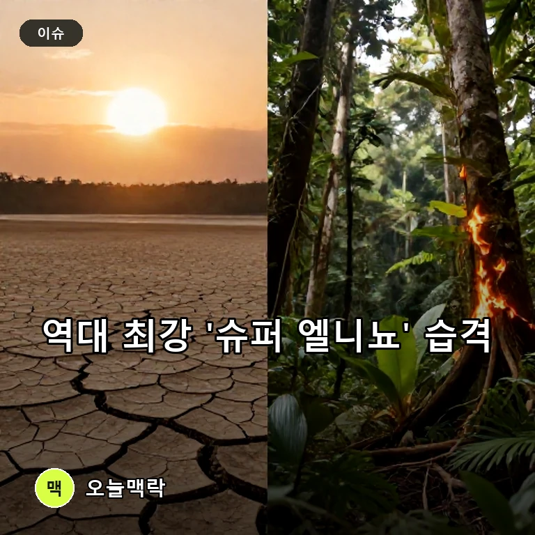 역사상 가장 강력한 '슈퍼 엘니뇨' 경고에 글로벌 경제·식료품 비상 주제를 표현한 편집 이미지