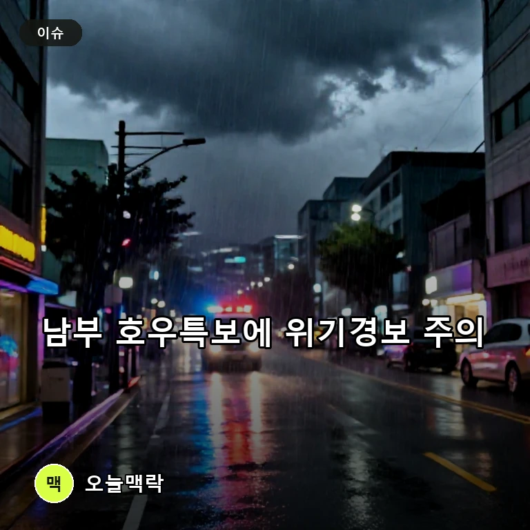 남부지방 호우특보 확대에 행안부 위기경보 '주의' 상향 주제를 표현한 편집 이미지